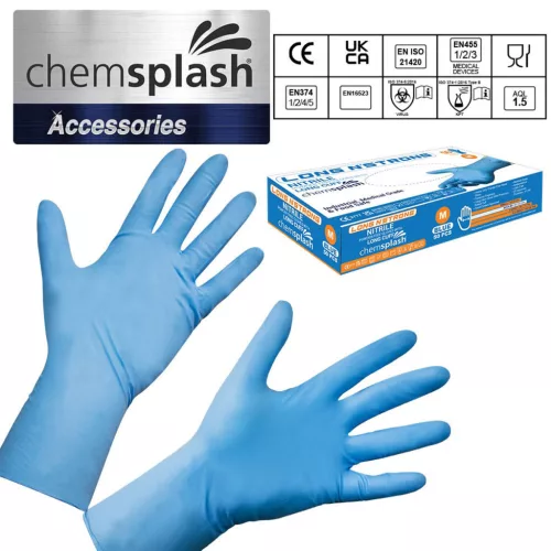 Chemsplash Long n Strong egyszerhasználatos púdermentes nitril kesztyű (50db)