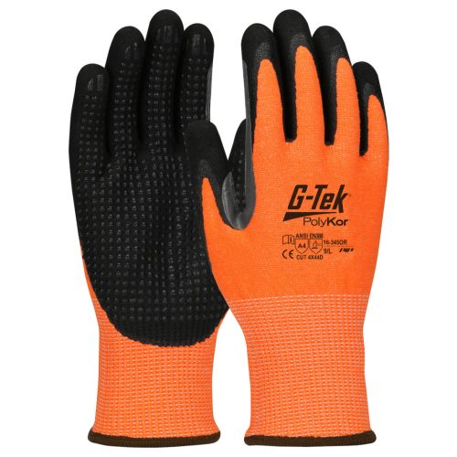 G-TEK PolyKor kötött, nitril tenyérmártott, pontozott, jól láthatósági munkavédelmi kesztyű