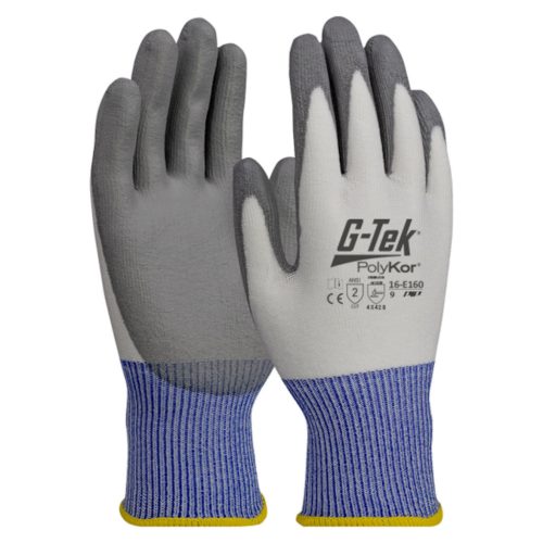 G-TEK PolyKor HPPE/spandex kötött, PU tenyérmártott munkavédelmi kesztyű