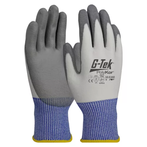 G-TEK PolyKor HPPE/spandex kötött, PU tenyérmártott munkavédelmi kesztyű