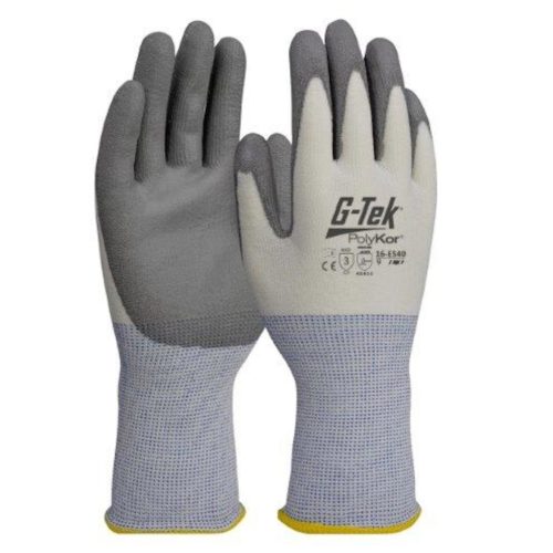 G-TEK PolyKor HPPE/spandex kötött, PU tenyérmártott munkavédelmi kesztyű