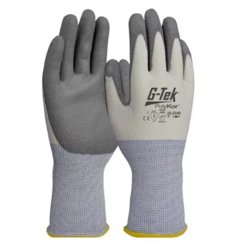 G-TEK PolyKor HPPE/spandex kötött, PU tenyérmártott munkavédelmi kesztyű