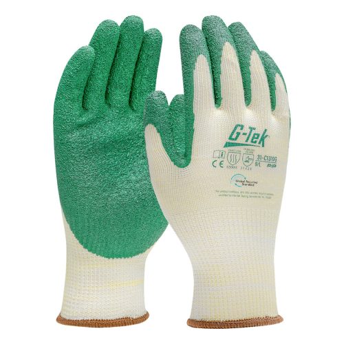 G-TEK újrahasznosított poliészter, latex tenyérmártott munkavédelmi kesztyű - bliszteres