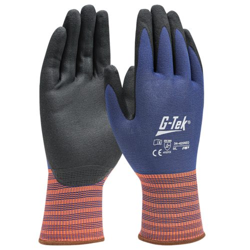 G-TEK kötött, poliészter/spandex, nitril tenyérmártott munkavédelmi kesztyű