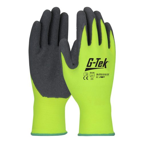 G-TEK nylon, latex tenyérmártott jól láthatósági munkavédelmi kesztyű
