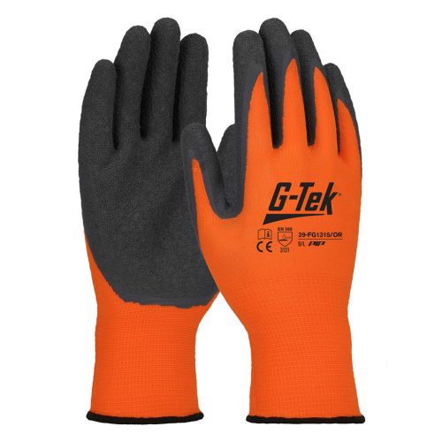 G-TEK nylon, latex tenyérmártott jól láthatósági munkavédelmi kesztyű